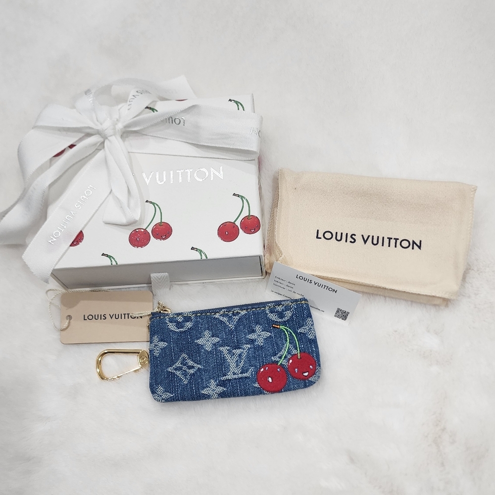 LV X TM AUTH Denim Cherry Key Pouch